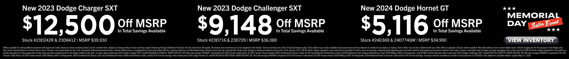 May Savings on New Charger, Challenger & Hornet