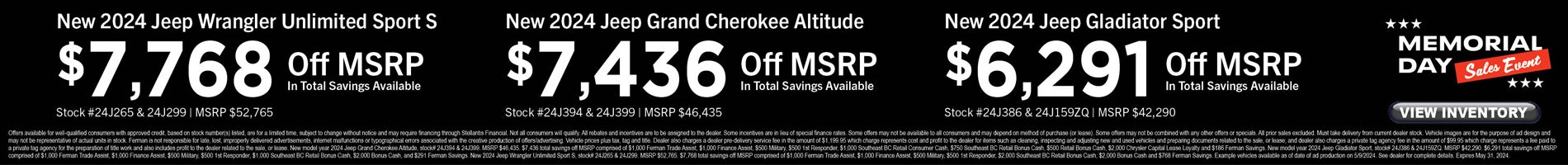 May Savings on New Jeep Gladiator, Wrangler & Grand Cherokee